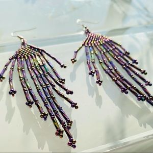 Native Cora Artisan Beaded Purple Chrome Earrings